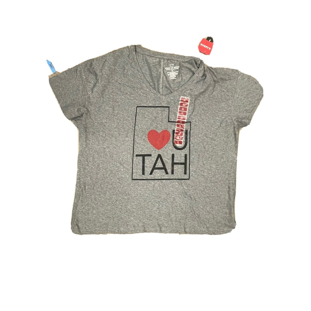 State of Mine Charcoal Grey V-Neck Utah Logo Tee Size XL